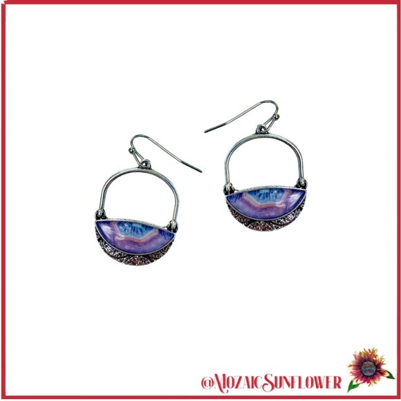 Geode Style French Hook Silver Earrings Pinks Purples Blues NWT - Picture 4 of 7